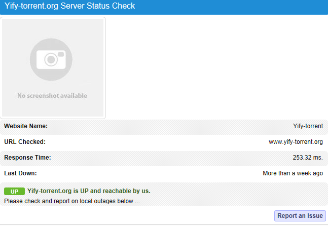 yify controllo dello stato del server torrent
